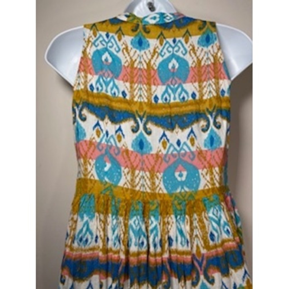 Sangria Maxi Dress S Multicolor Ikat Tiered Boho Tassel Cotton Summer Festival - Picture 5 of 8